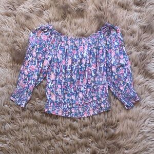 Rachel Zoe Pink and Blue Smocked 3/4 Sleeve Blouse